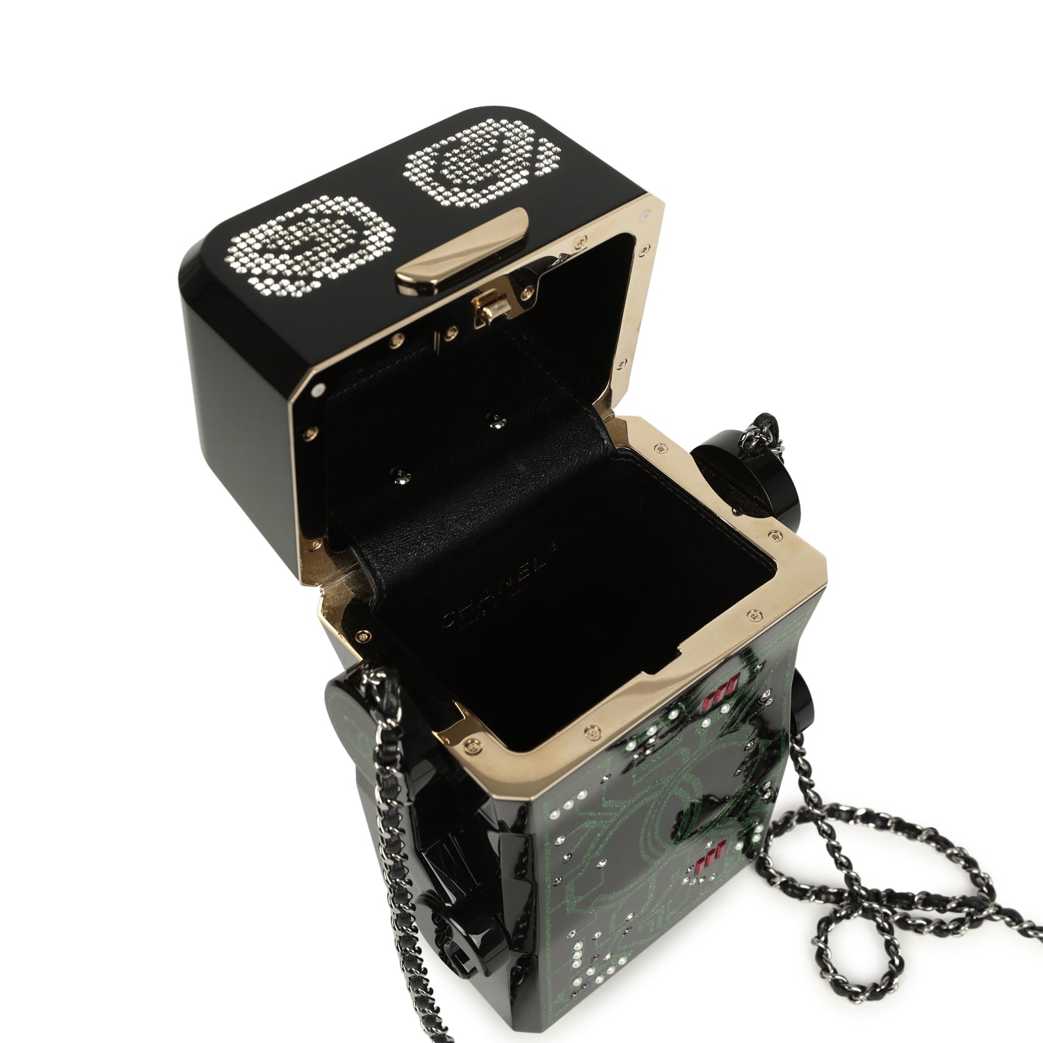 Chanel Limited Edition Robot Minaudière Bag Black Plexiglass and Crystals Ruthenium Hardware
