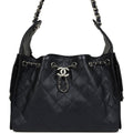 Chanel Small 25 Hobo Bag Dark Blue Metallic Caviar Silver Hardware