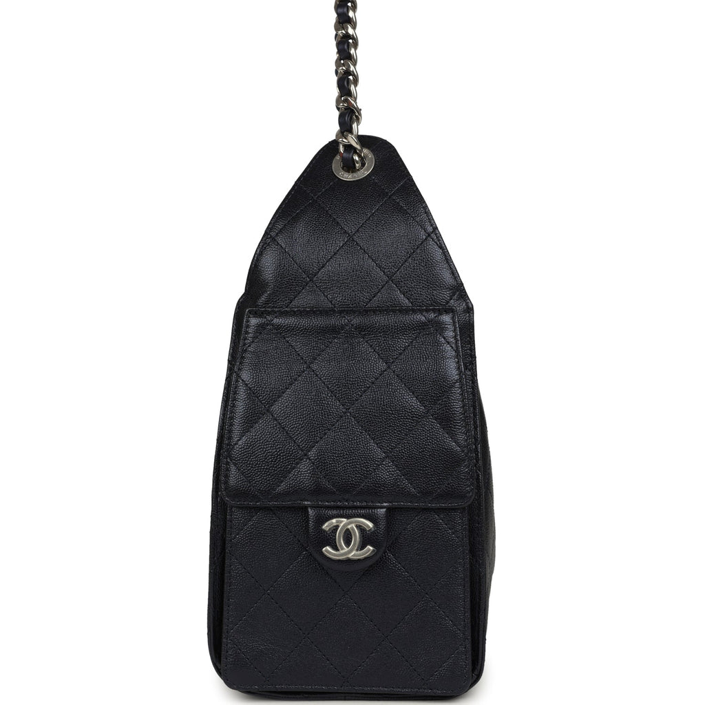 Chanel Small 25 Hobo Bag Dark Blue Metallic Caviar Silver Hardware