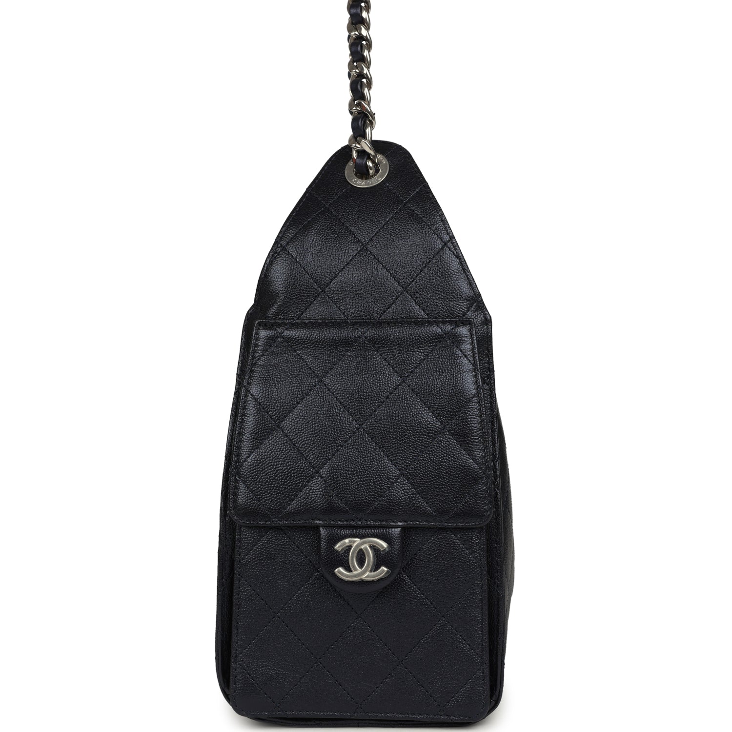 Chanel Small 25 Hobo Bag Dark Blue Metallic Caviar Silver Hardware
