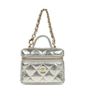 Chanel Micro Top Handle Vanity Case Bag Charm Metallic Silver Aged Calfskin Gold Hardware