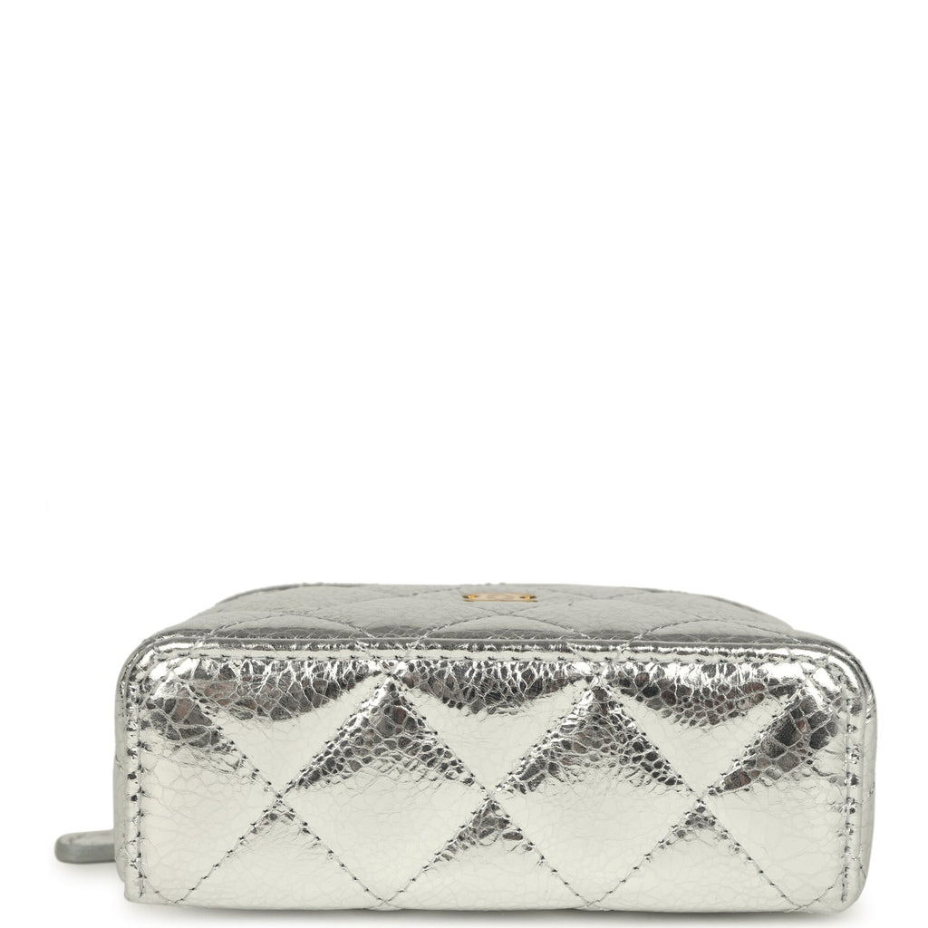 Chanel Micro Top Handle Vanity Case Bag Charm Metallic Silver Aged Calfskin Gold Hardware