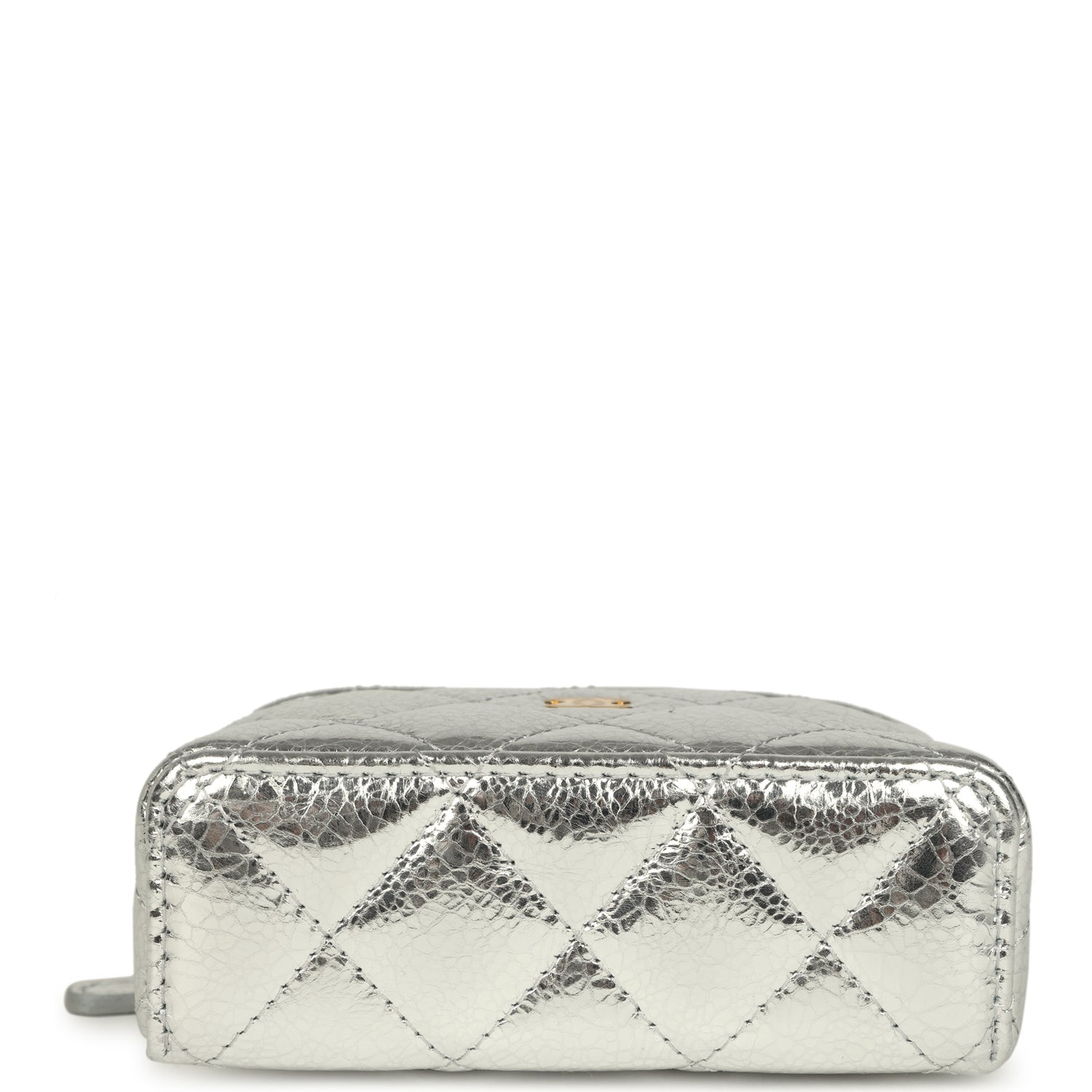 Chanel Micro Top Handle Vanity Case Bag Charm Metallic Silver Aged Calfskin Gold Hardware