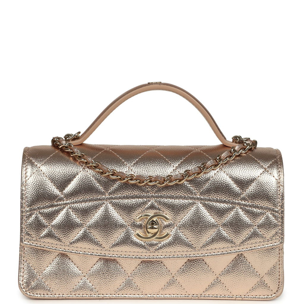 Chanel Top Handle Wallet On Chain WOC Metallic Copper Shiny Caviar Light Gold Hardware