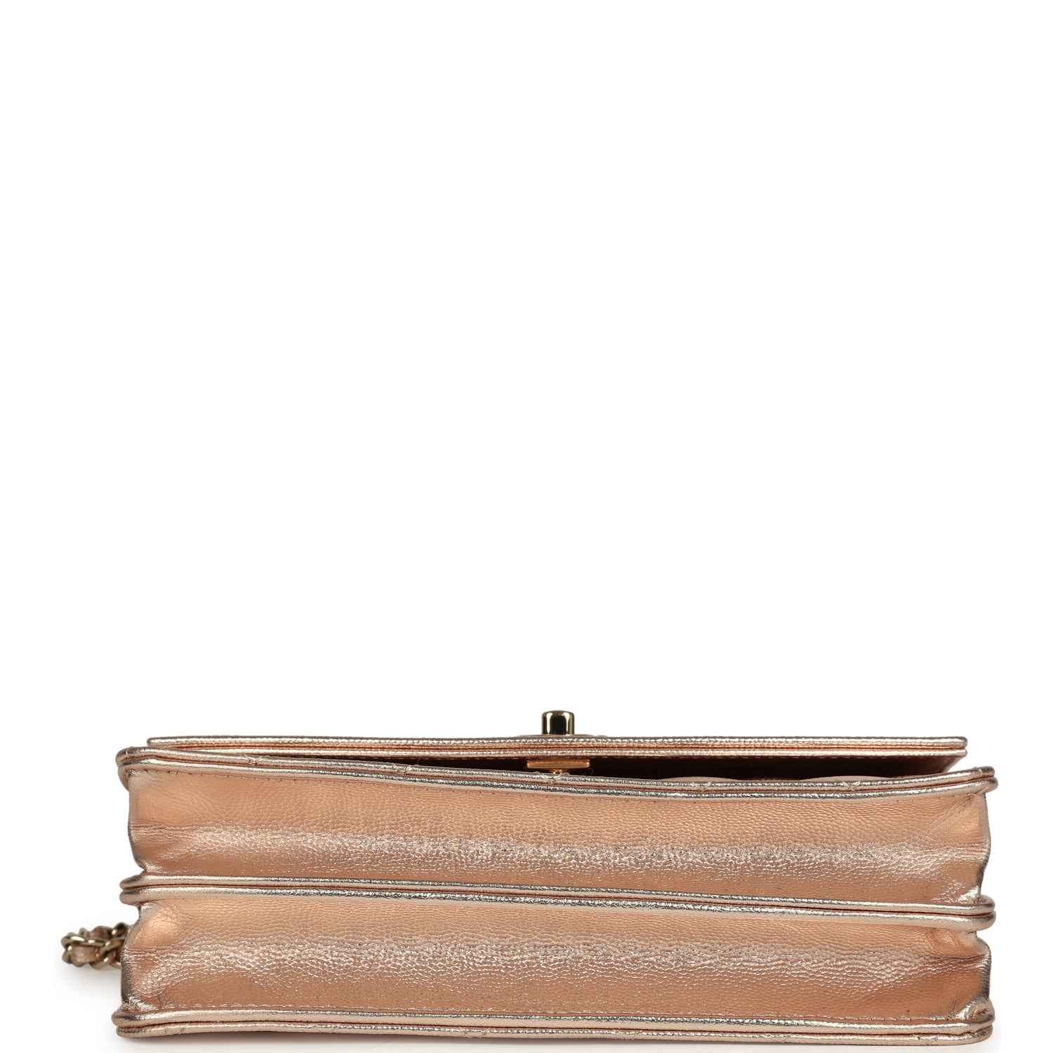 Chanel Top Handle Wallet On Chain WOC Metallic Copper Shiny Caviar Light Gold Hardware