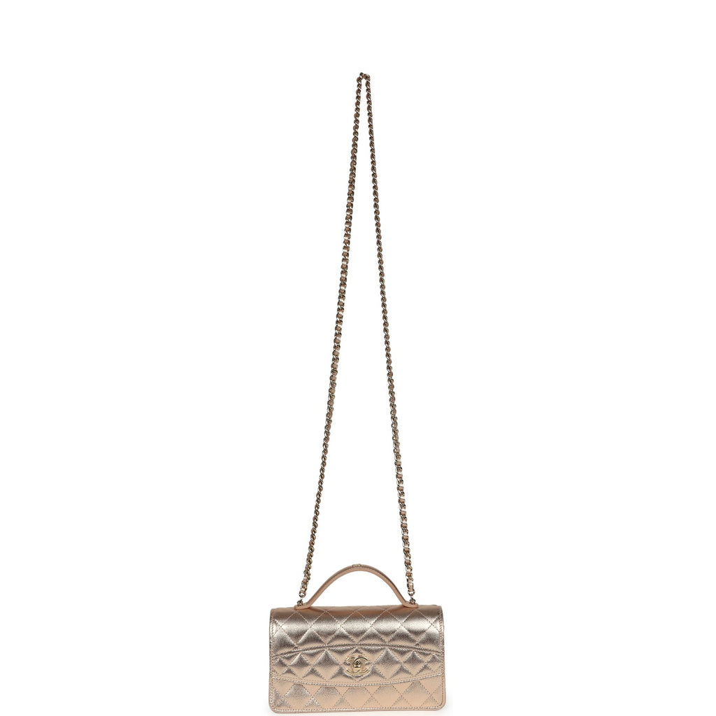Chanel Top Handle Wallet On Chain WOC Metallic Copper Shiny Caviar Light Gold Hardware
