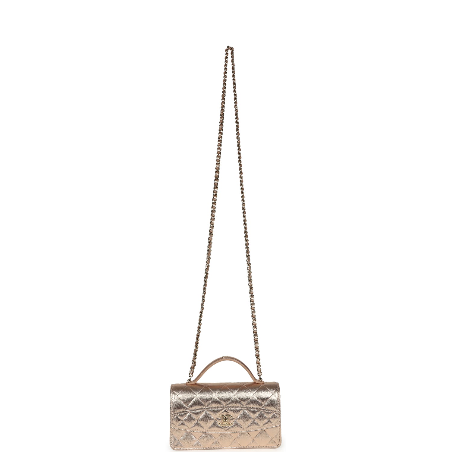 Chanel Top Handle Wallet On Chain WOC Metallic Copper Shiny Caviar Light Gold Hardware