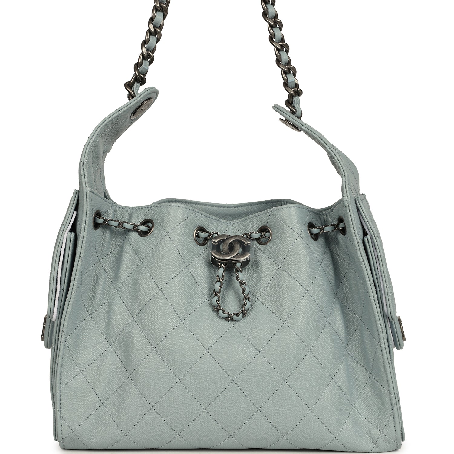 Chanel Mini 25 Hobo Bag Light Blue Caviar Aged Ruthenium Hardware