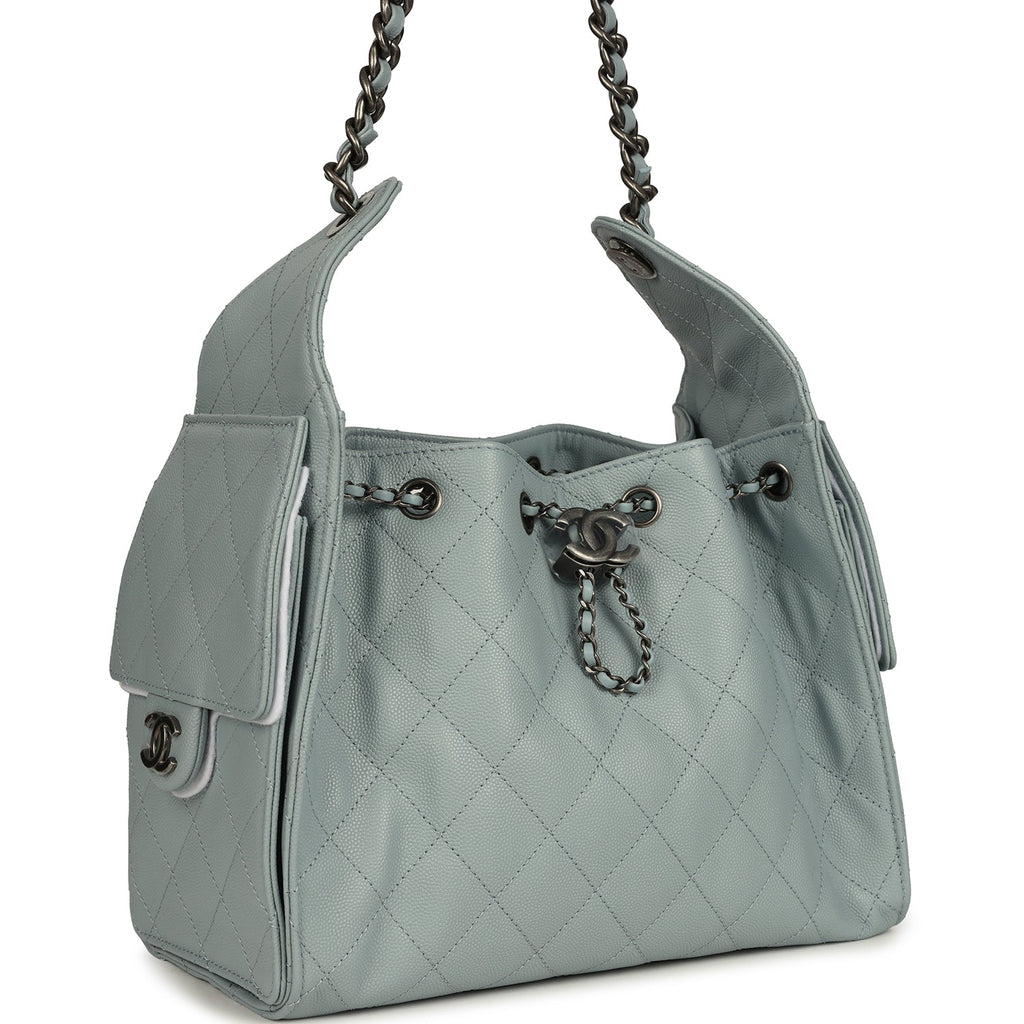Chanel Mini 25 Hobo Bag Light Blue Caviar Aged Ruthenium Hardware