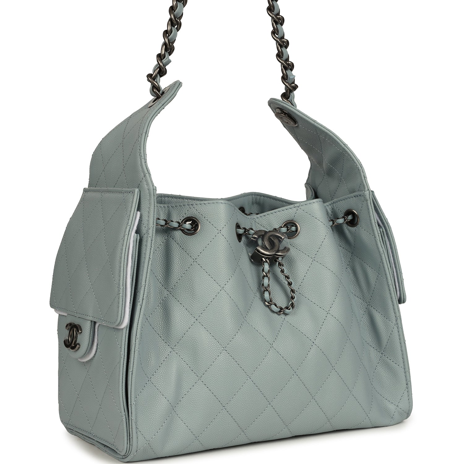 Chanel Mini 25 Hobo Bag Light Blue Caviar Aged Ruthenium Hardware