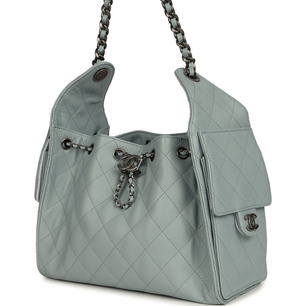 Chanel Mini 25 Hobo Bag Light Blue Caviar Aged Ruthenium Hardware