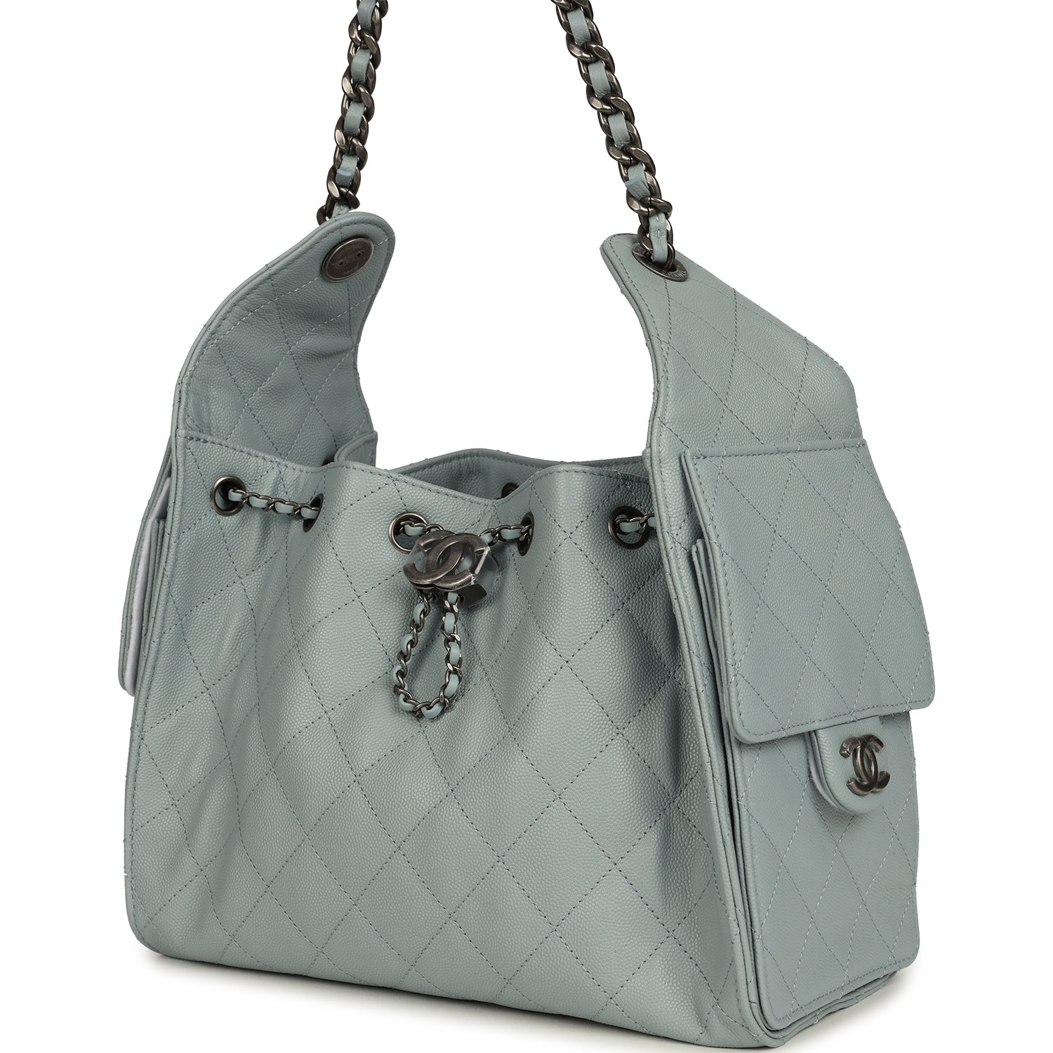 Chanel Mini 25 Hobo Bag Light Blue Caviar Aged Ruthenium Hardware