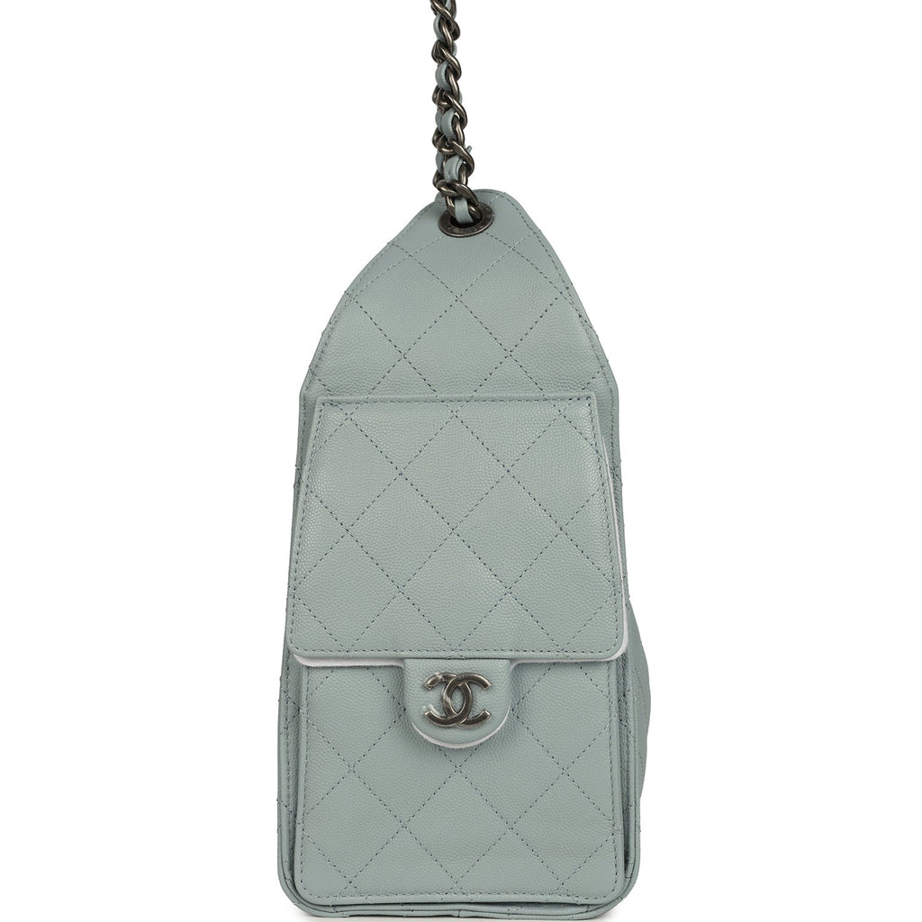 Chanel Mini 25 Hobo Bag Light Blue Caviar Aged Ruthenium Hardware
