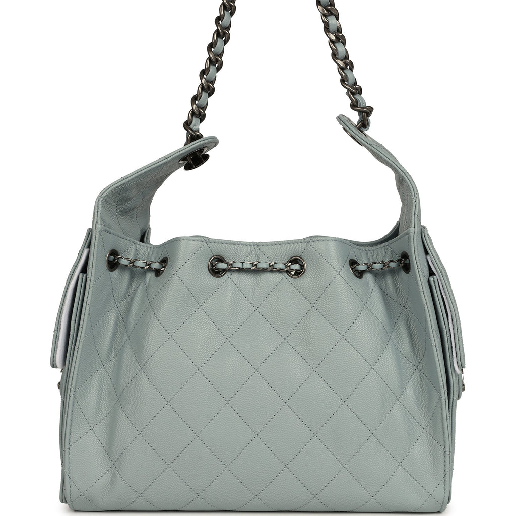 Chanel Mini 25 Hobo Bag Light Blue Caviar Aged Ruthenium Hardware