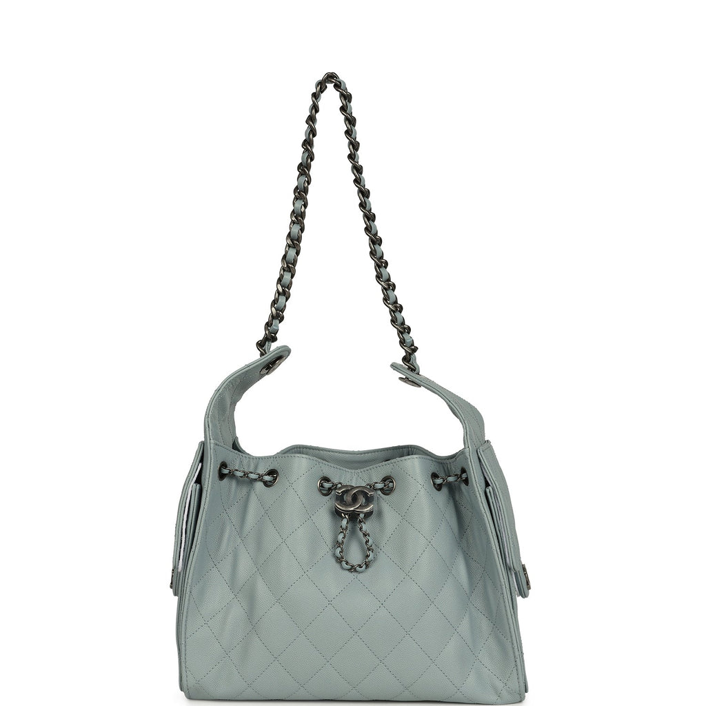 Chanel Mini 25 Hobo Bag Light Blue Caviar Aged Ruthenium Hardware