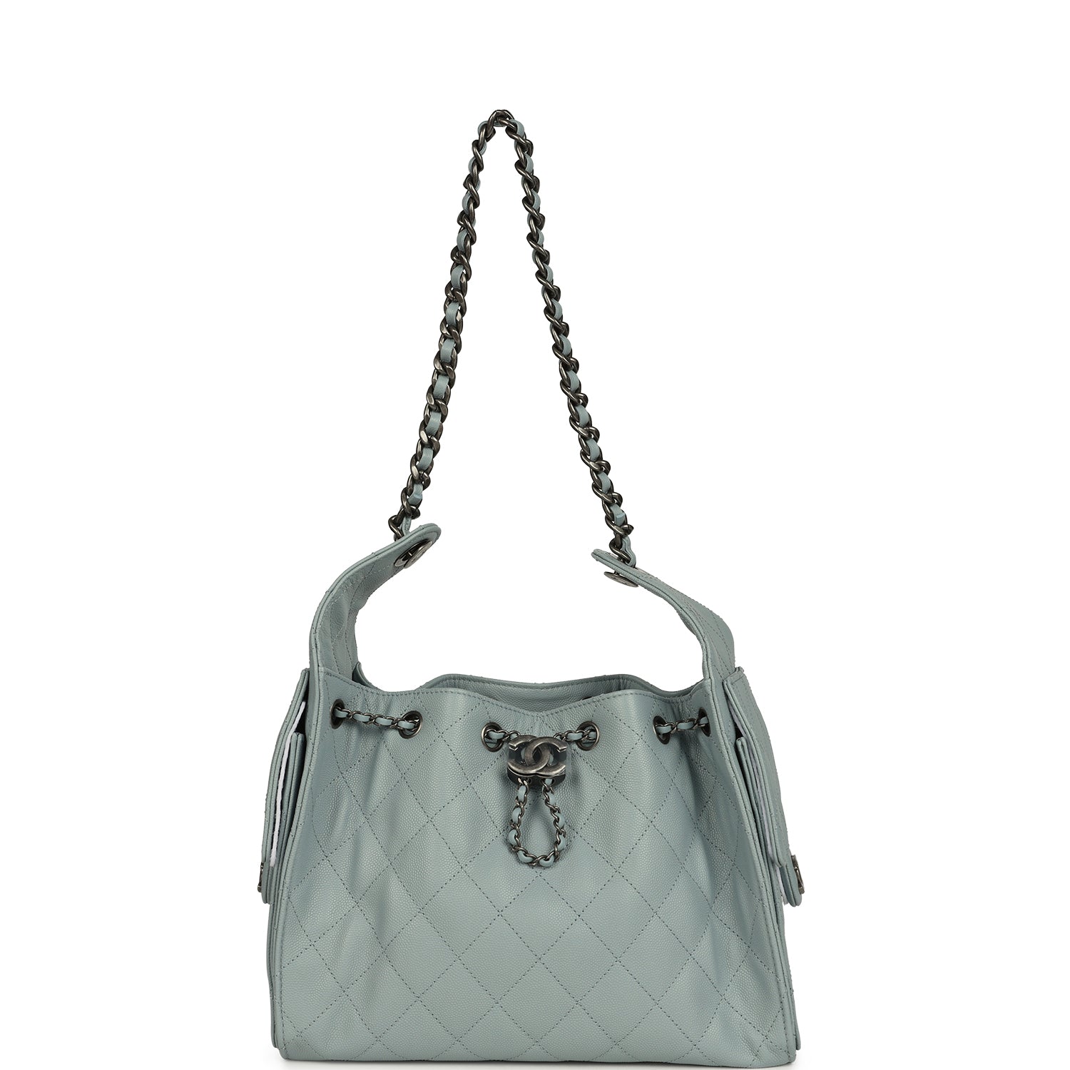 Chanel Mini 25 Hobo Bag Light Blue Caviar Aged Ruthenium Hardware