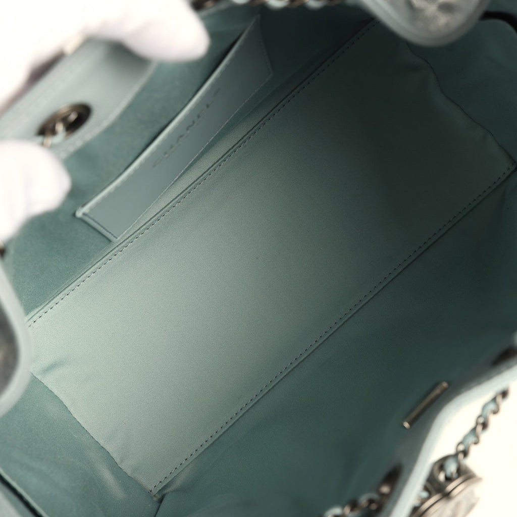 Chanel Mini 25 Hobo Bag Light Blue Caviar Aged Ruthenium Hardware