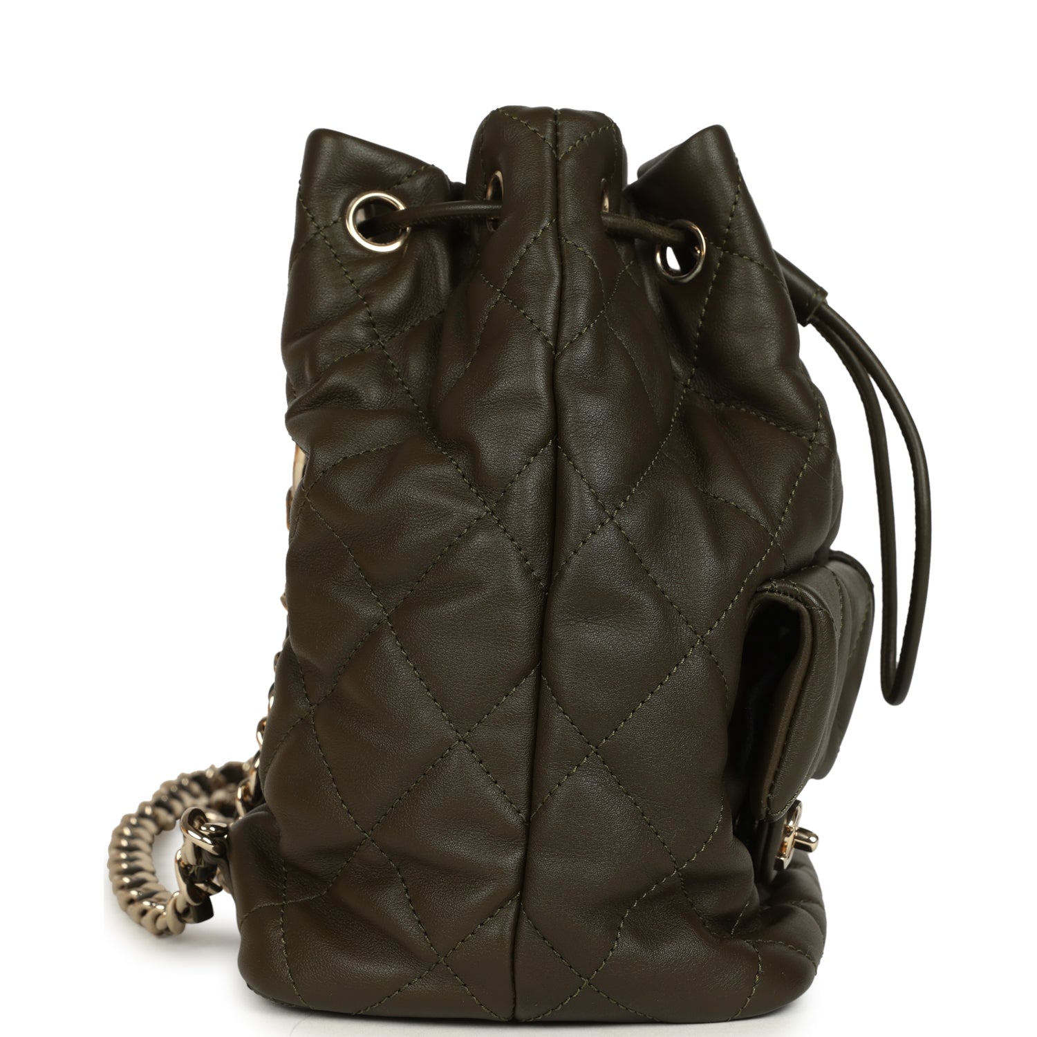 Chanel Mini Duma Drawstring Backpack Khaki Lambskin Light Gold Hardware