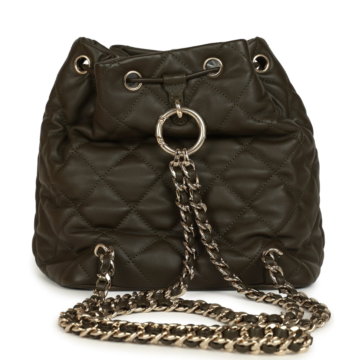 Chanel Mini Duma Drawstring Backpack Khaki Lambskin Light Gold Hardware