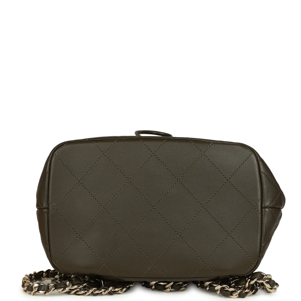 Chanel Mini Duma Drawstring Backpack Khaki Lambskin Light Gold Hardware