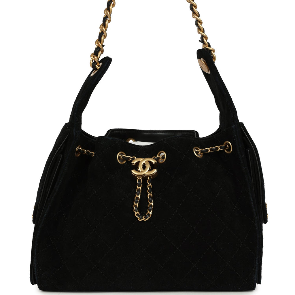 Chanel Small 25 Hobo Bag Black Suede Antique Gold Hardware