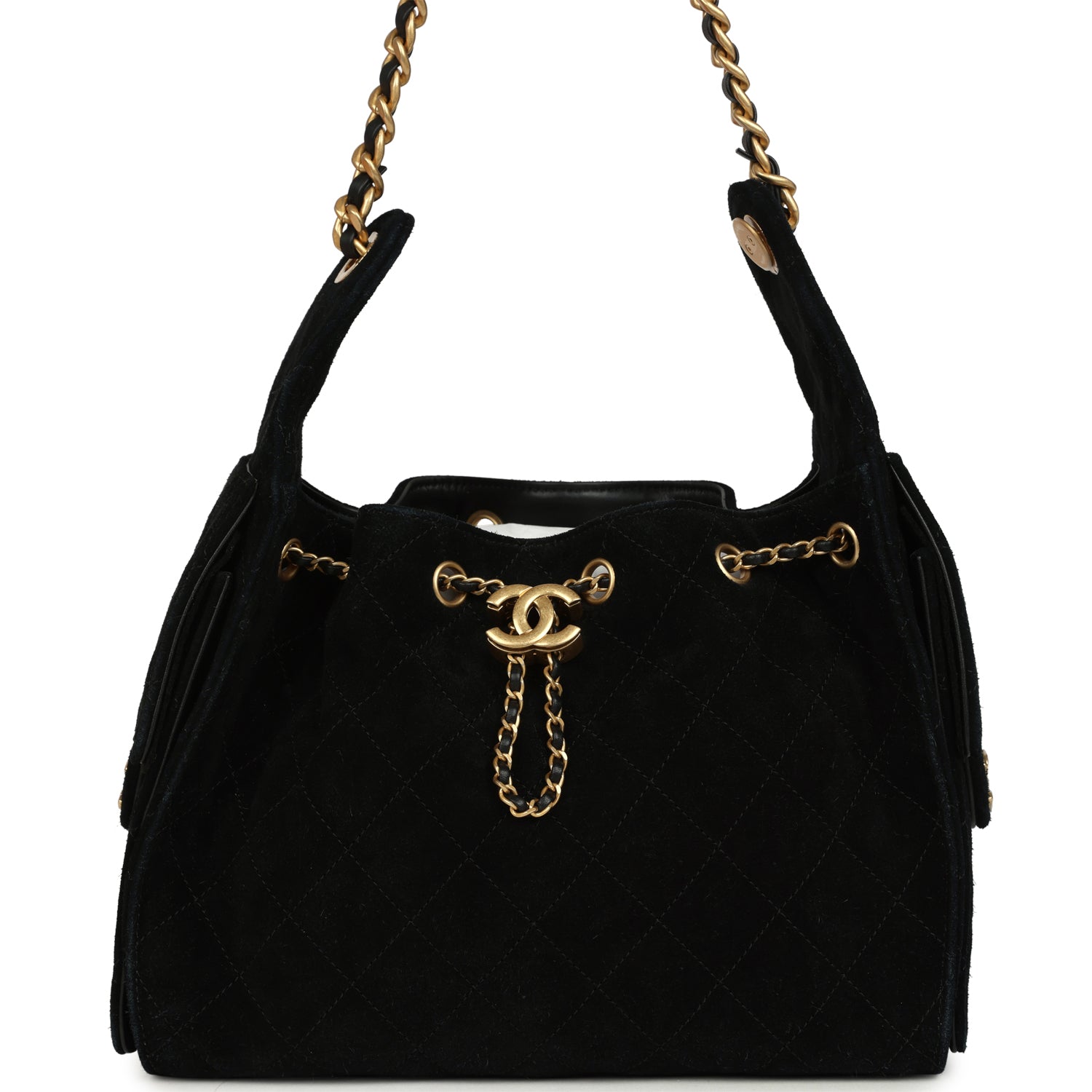 Chanel Small 25 Hobo Bag Black Suede Antique Gold Hardware