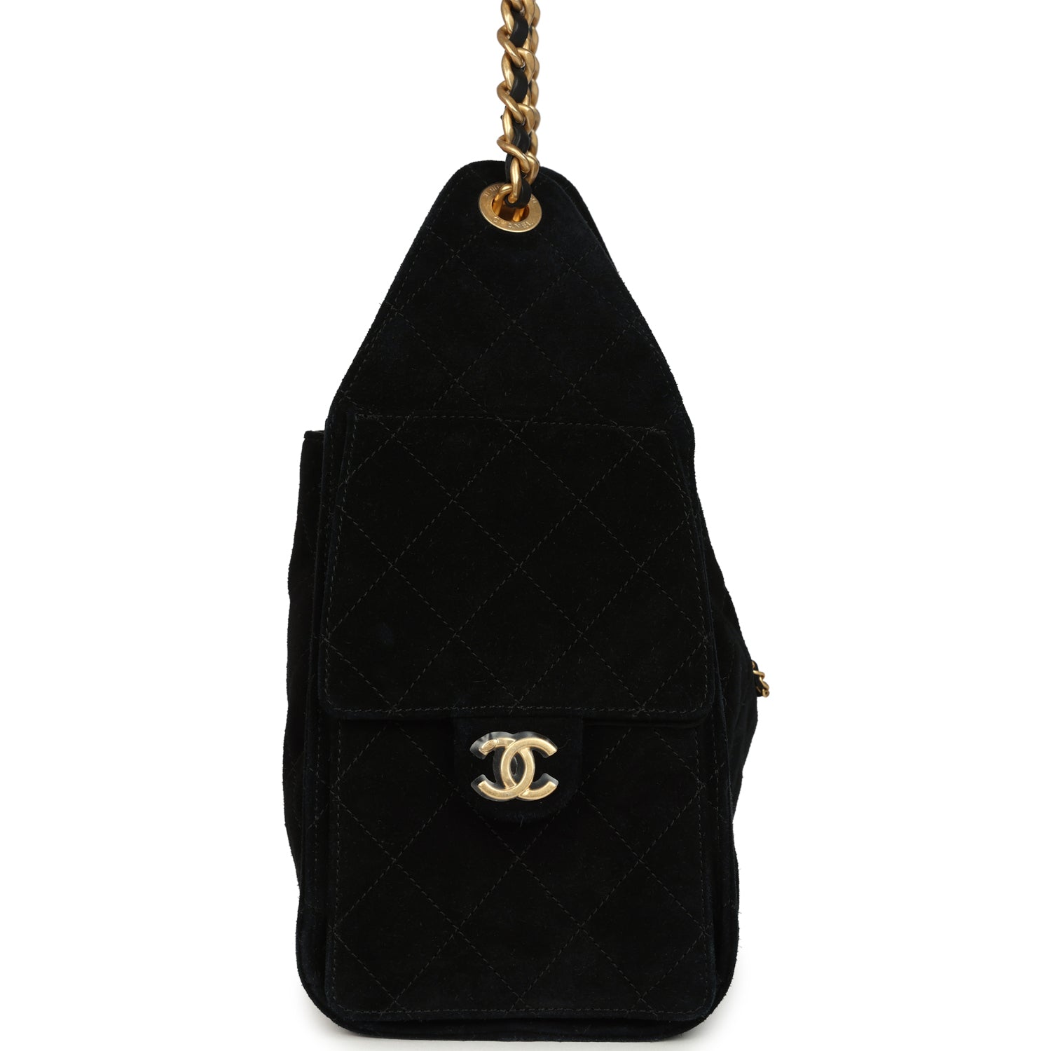Chanel Small 25 Hobo Bag Black Suede Antique Gold Hardware