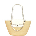 Chanel Large Shopping Tote Bag Beige Raffia and White Lambskin Light Gold Hardware