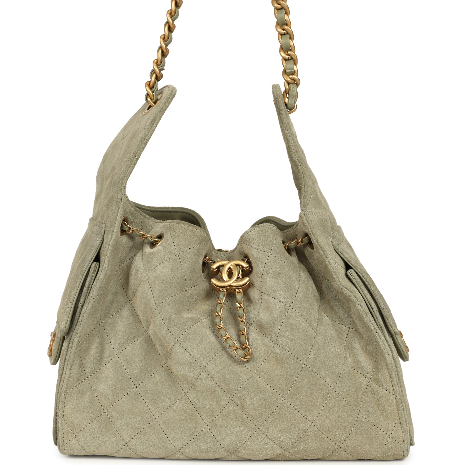 Chanel Small 25 Hobo Bag Olive Green Suede Antique Gold Hardware