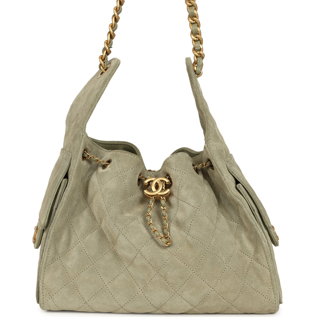 Chanel Small 25 Hobo Bag Olive Green Suede Antique Gold Hardware