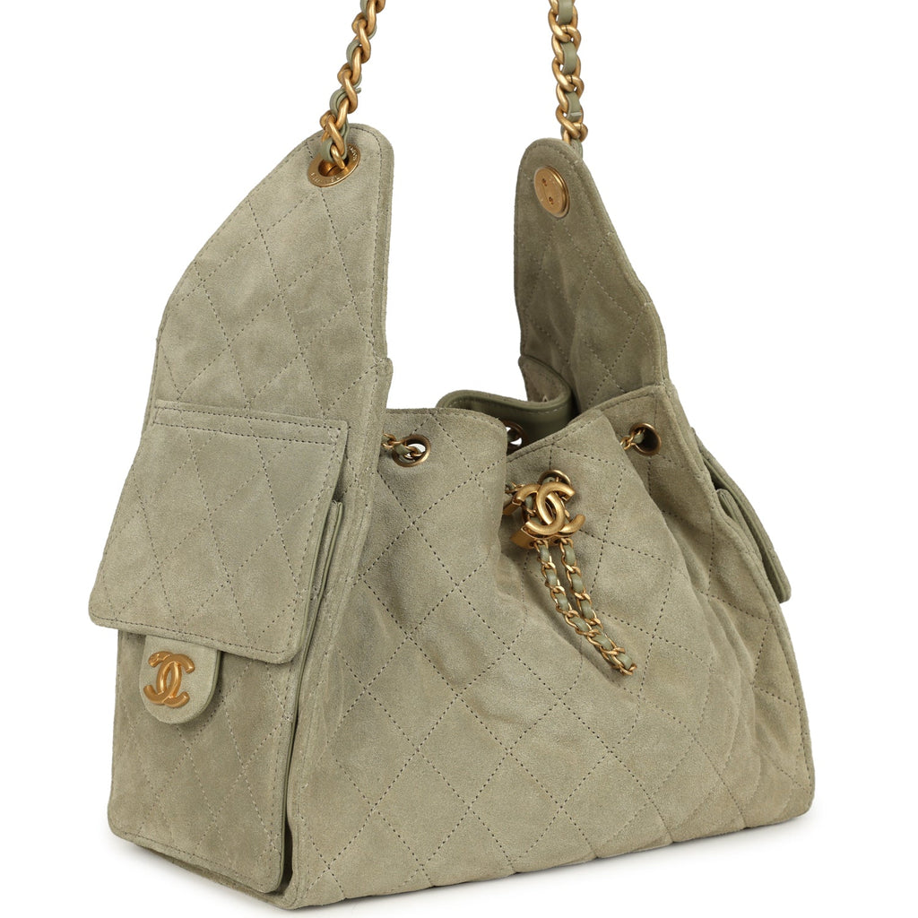 Chanel Small 25 Hobo Bag Olive Green Suede Antique Gold Hardware