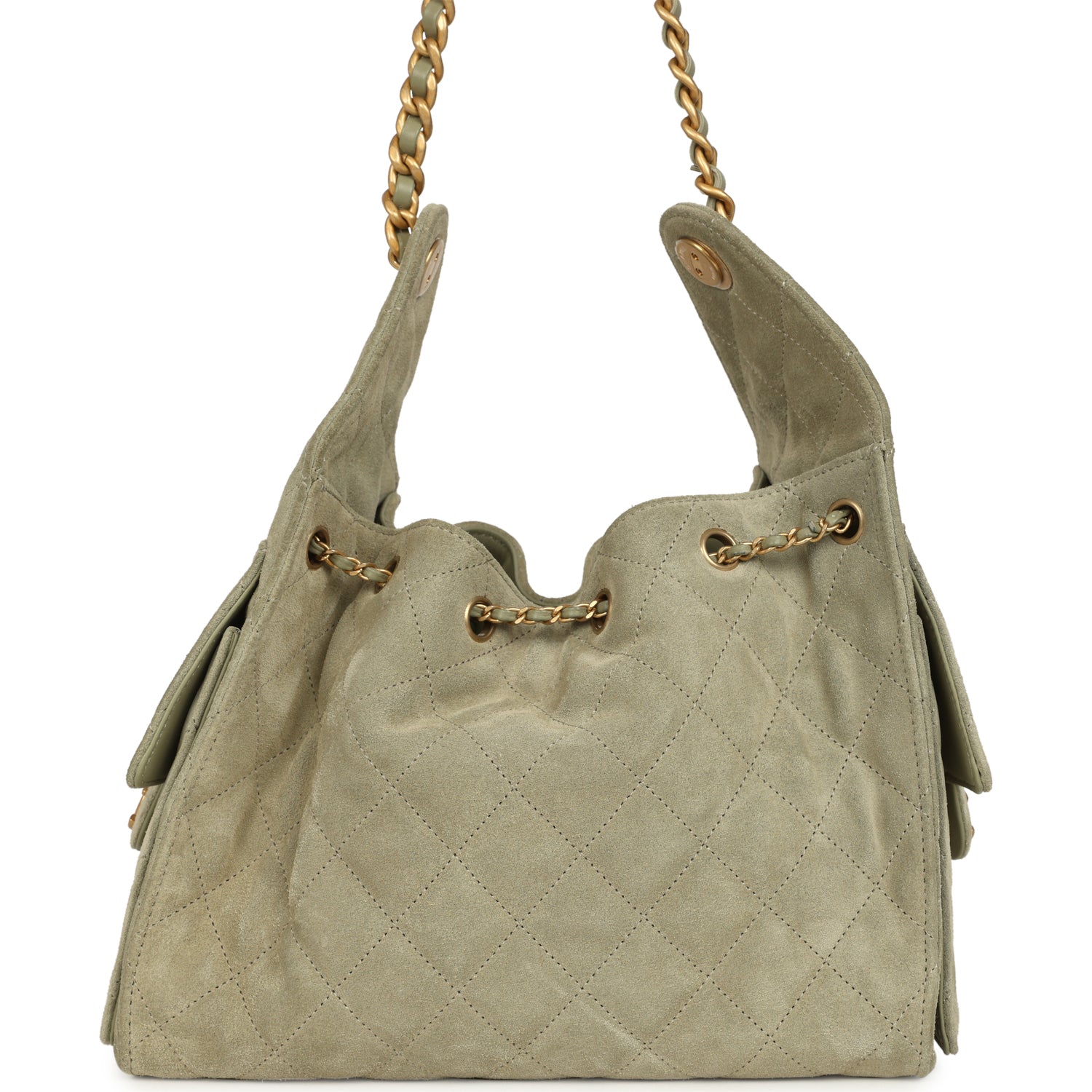 Chanel Small 25 Hobo Bag Olive Green Suede Antique Gold Hardware