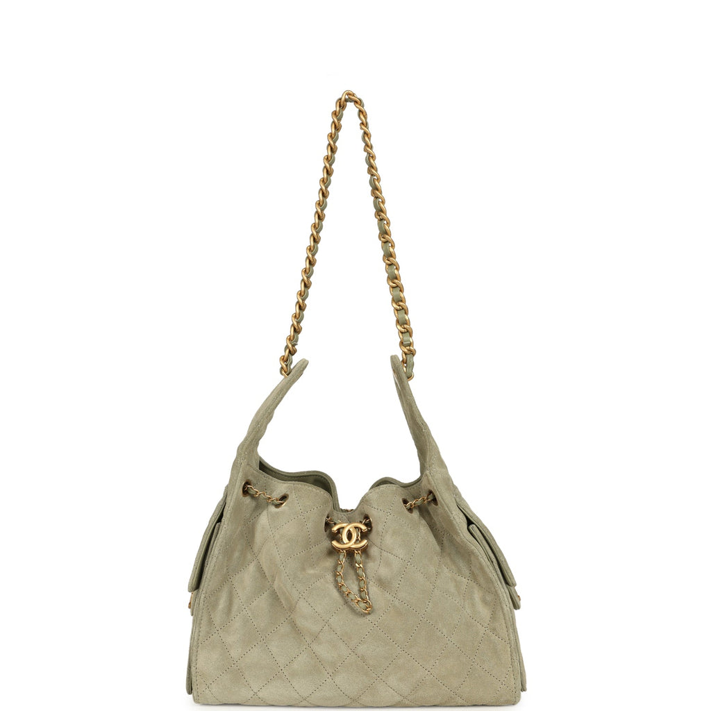 Chanel Small 25 Hobo Bag Olive Green Suede Antique Gold Hardware