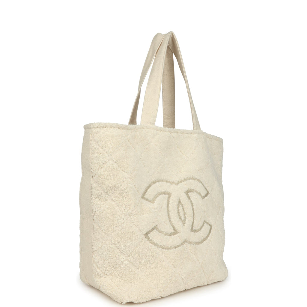 Chanel CC Beach Hobo Bag & Towel Set Ecru Terry Silver and Black Hardware