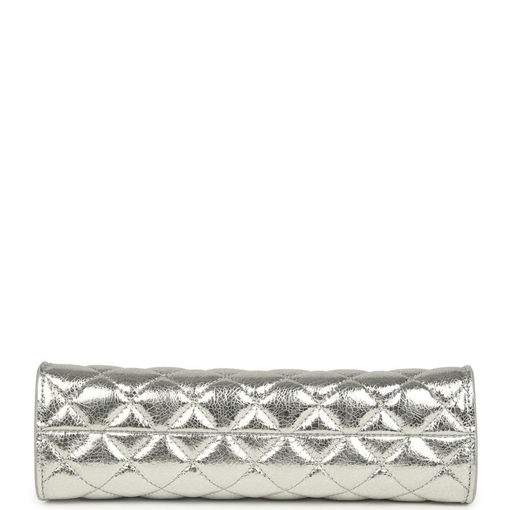 Chanel Small Quilted CC Shoulder Bag Metallic Silver Aged Calfskin Gold Hardware