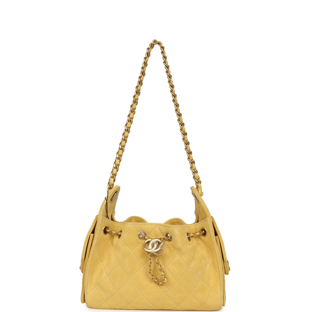 Chanel Mini 25 Hobo Bag Yellow Suede Antique Gold Hardware