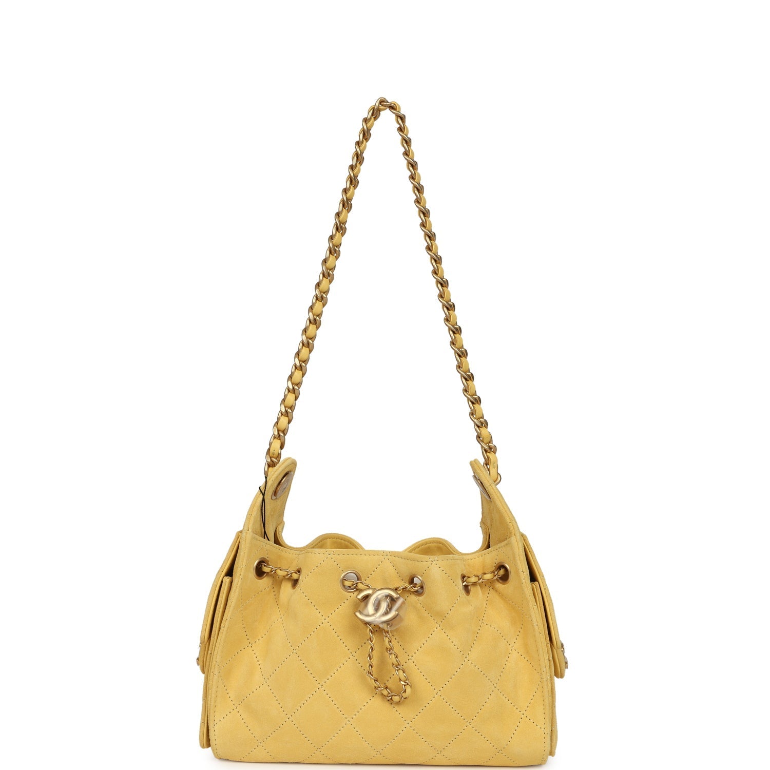 Chanel Mini 25 Hobo Bag Yellow Suede Antique Gold Hardware