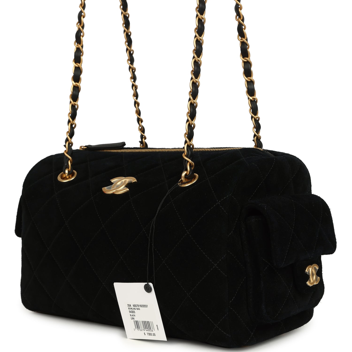 Chanel Small Bowling Bag Black Suede Antique Gold Hardware