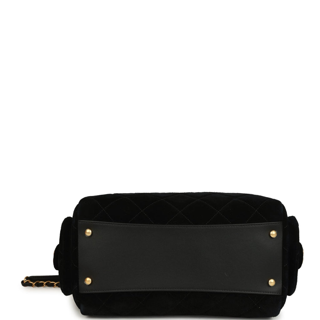 Chanel Small Bowling Bag Black Suede Antique Gold Hardware