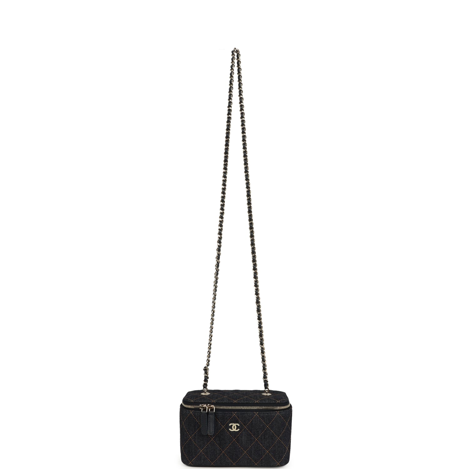 Chanel Small Classic Vanity Case Dark Blue Denim Light Gold Hardware