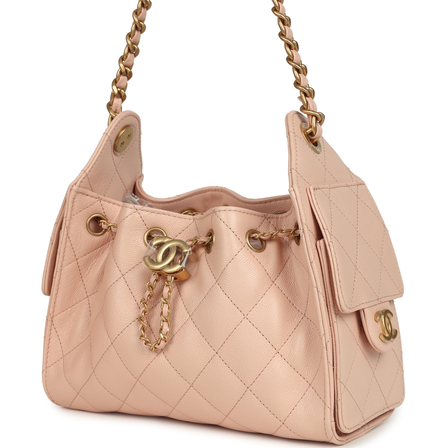 Chanel Mini 25 Hobo Bag Light Pink Caviar Antique Gold Hardware