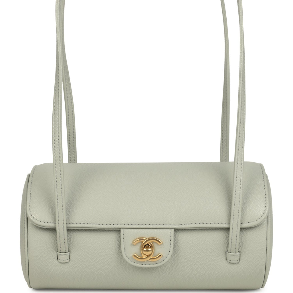Chanel Preppy Coco Bowling Bag Light Green Shiny Caviar Brushed Gold Hardware