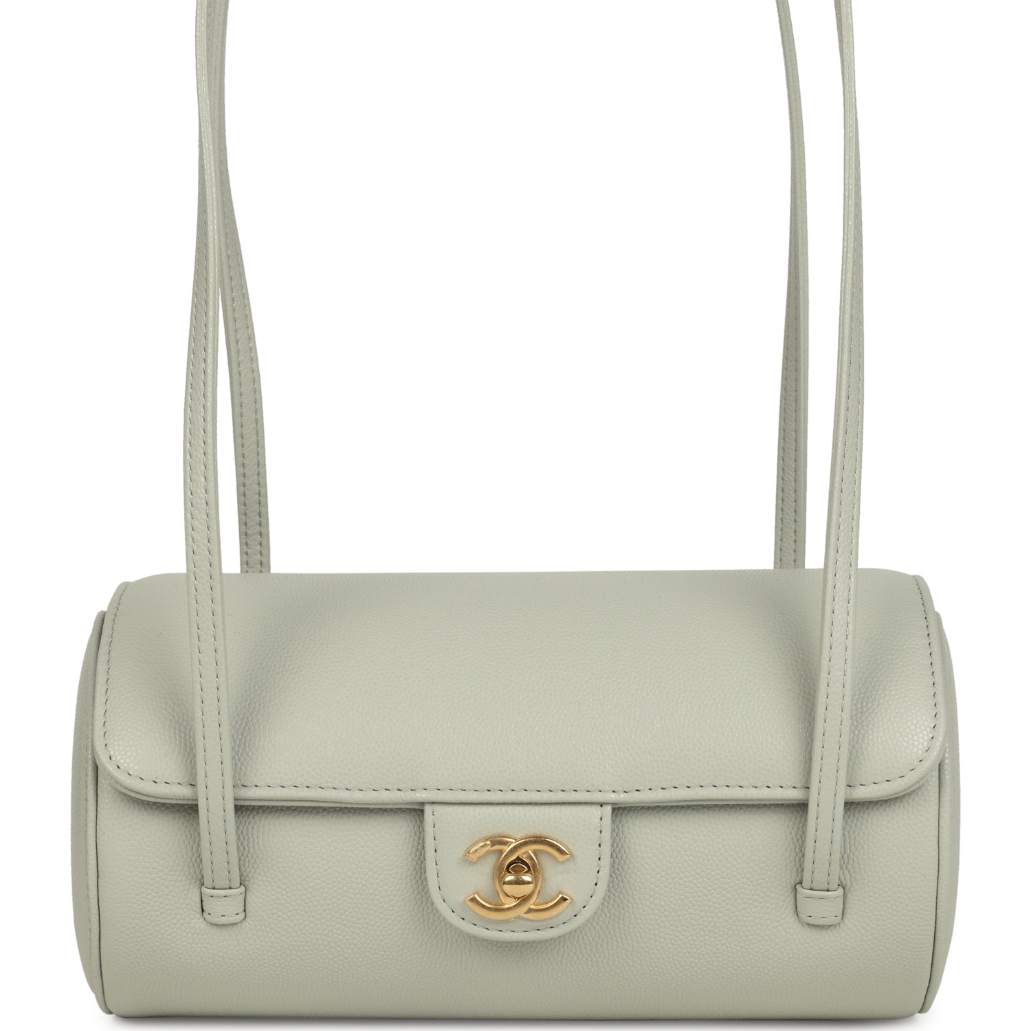 Chanel Preppy Coco Bowling Bag Light Green Shiny Caviar Brushed Gold Hardware