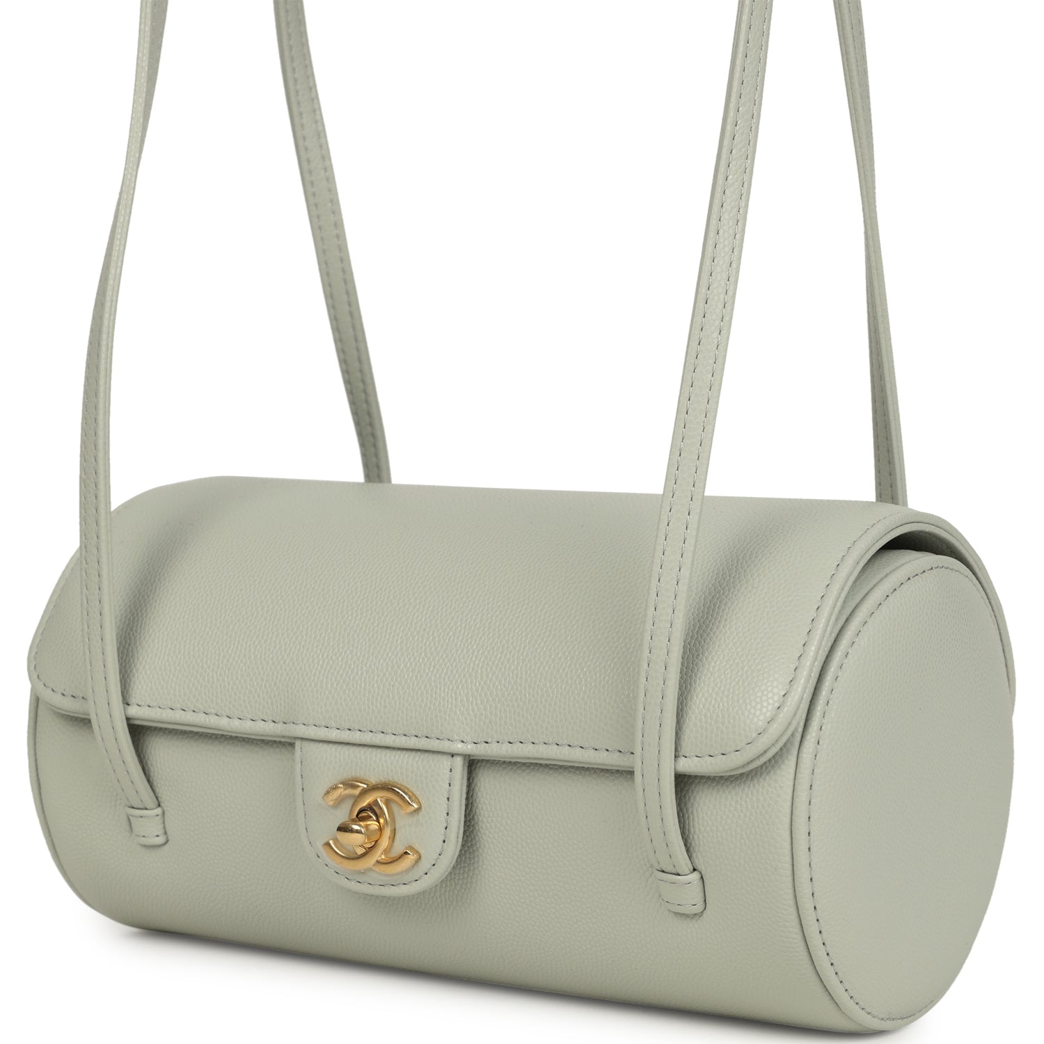 Chanel Preppy Coco Bowling Bag Light Green Shiny Caviar Brushed Gold Hardware