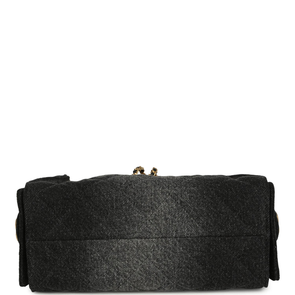 Chanel Mini 25 Hobo Bag Black Washed Denim Antique Gold Hardware