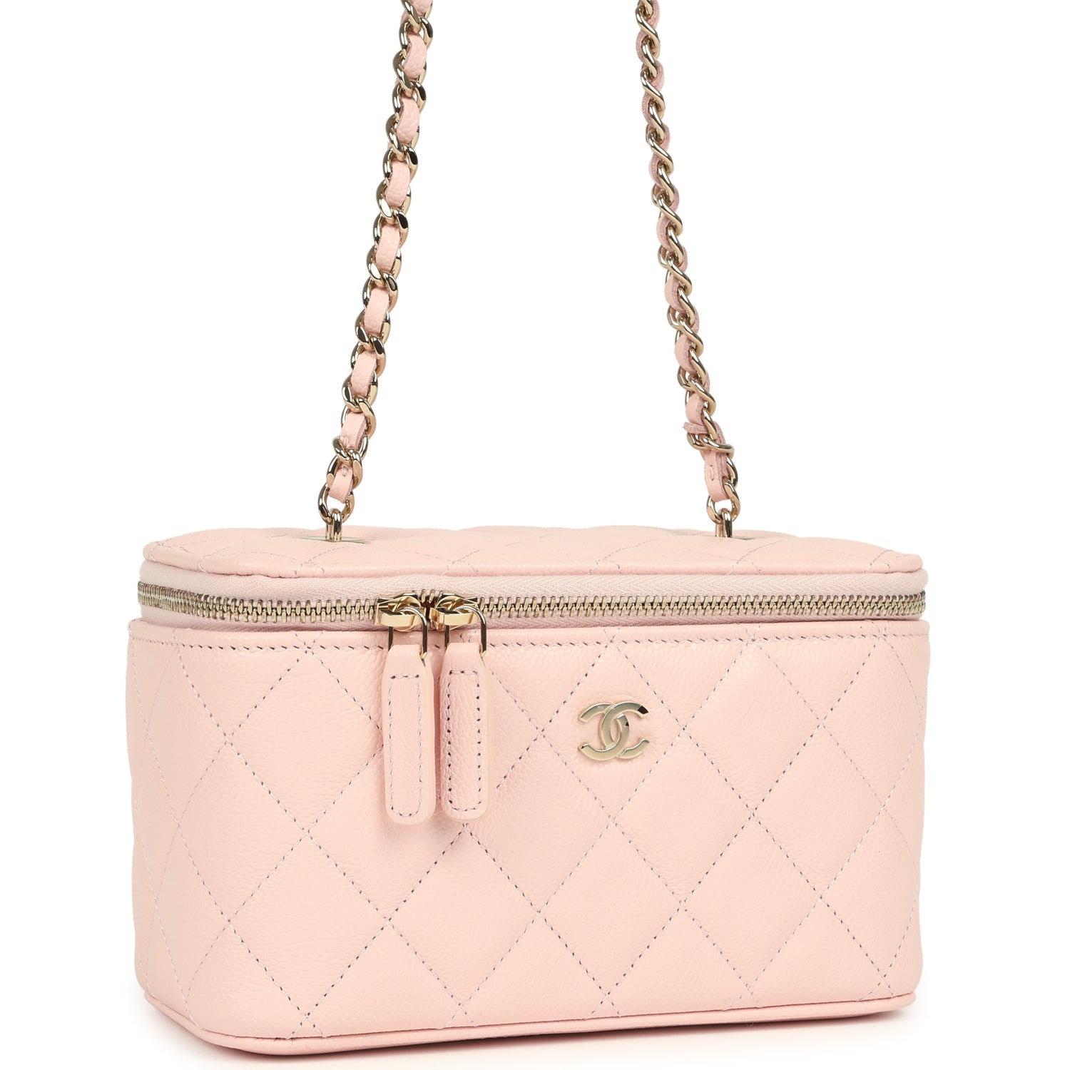 Chanel Small Classic Vanity Case Light Pink Shiny Caviar Light Gold Hardware