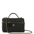 Chanel Top Handle Long Vanity Case with Chain Black Caviar Light Gold Hardware