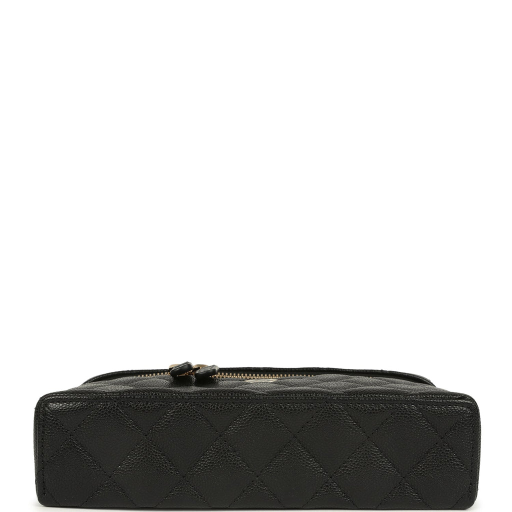 Chanel Top Handle Long Vanity Case with Chain Black Caviar Light Gold Hardware