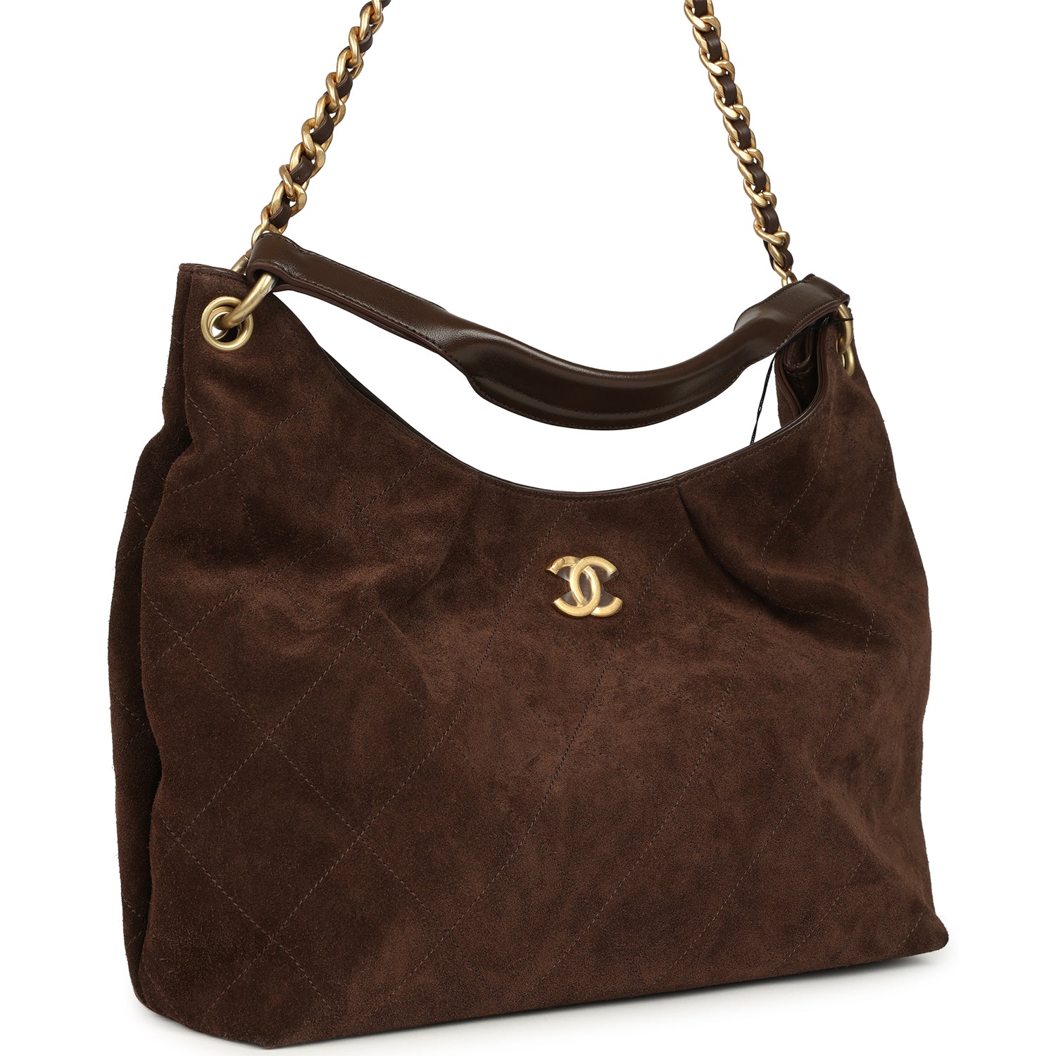 Chanel Maxi Hobo Bag Dark Brown Suede Antique Gold Hardware