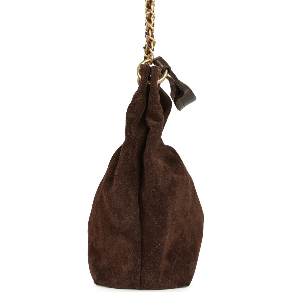 Chanel Maxi Hobo Bag Dark Brown Suede Antique Gold Hardware